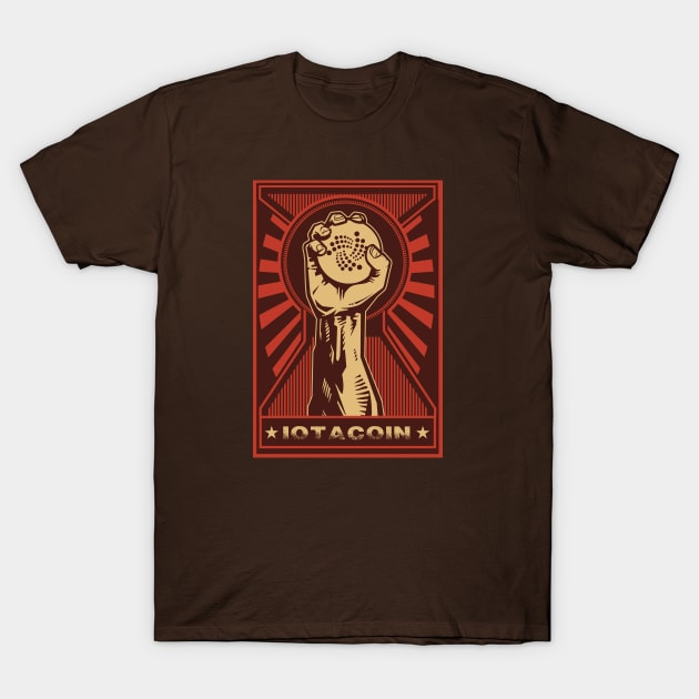 IOTA Coin: Propaganda style triumphant fist clutching a IOTA coin T-Shirt by DesignbyDarryl